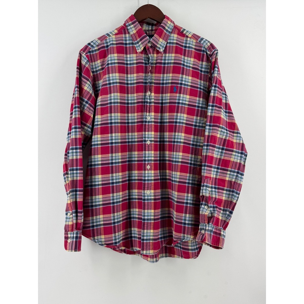 Ralph‎ Lauren Mens Classic Fit Red Plaid Cotton Button Down Shirt Large Long Slv